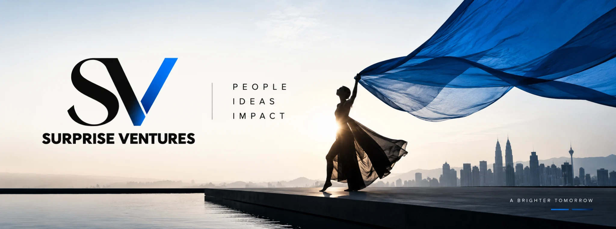 Surprise Ventures brand artwork with a performer and the Kuala Lumpur skyline